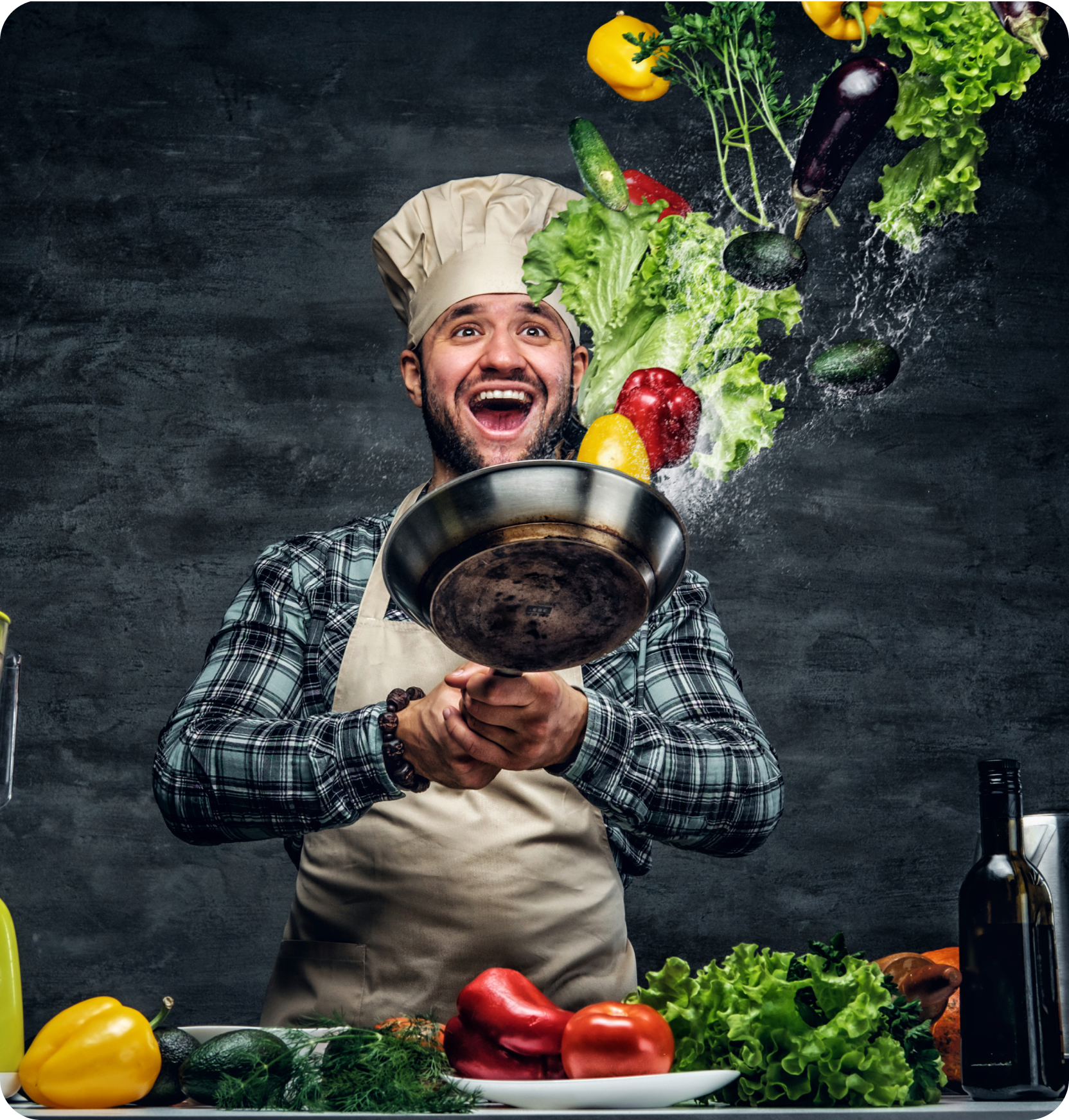 Chef with fresh ingredients